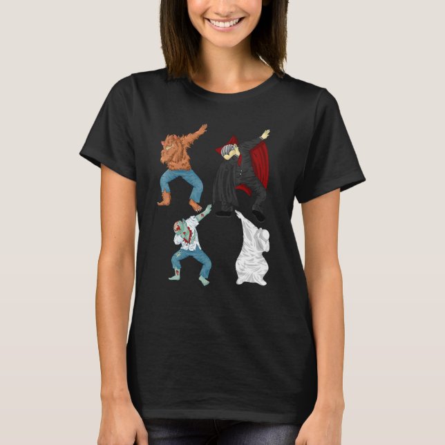 Camiseta Dabbing Werewolf Zombie Vampis Ghost Halloween Co (Anverso)