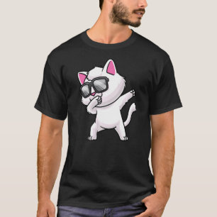 Camiseta Dabbing White Cat Con Animal De Gafas De Sol