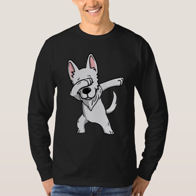 Camiseta Dabbing White German Shepherd Dog Dab Dance (Anverso)
