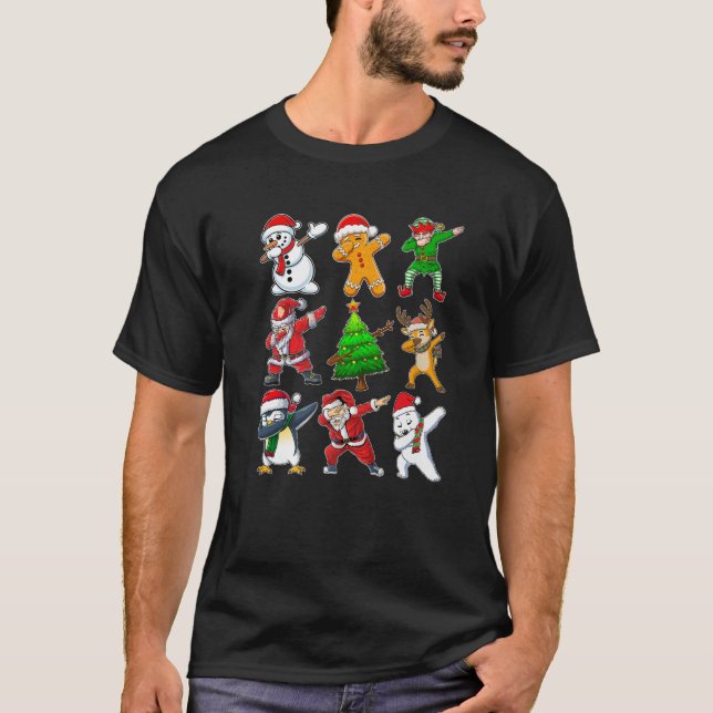 Camiseta Dabbing Xmas Tree Lights Santa Hat Reindeer Christ (Anverso)