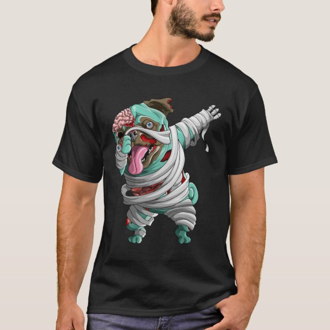 Camiseta Dabbing Zombie Mummy Pug Cute Halloween Pugs (Anverso)