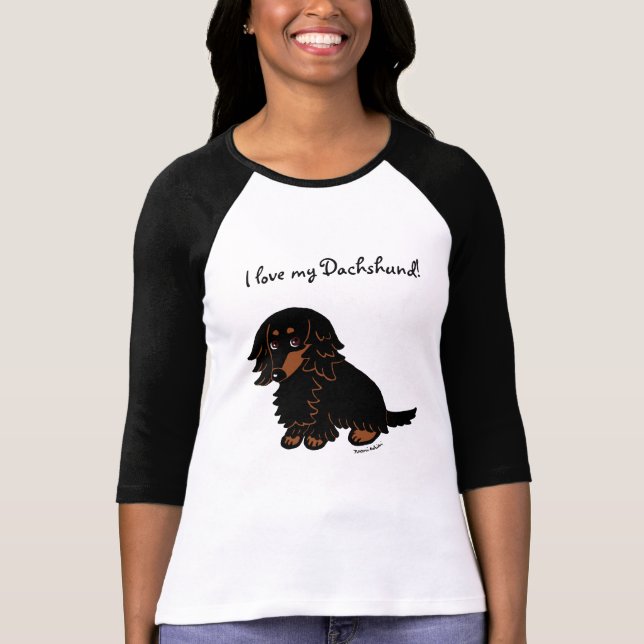 Camiseta Dachshund 3 negro y tan largo haitido (Anverso)