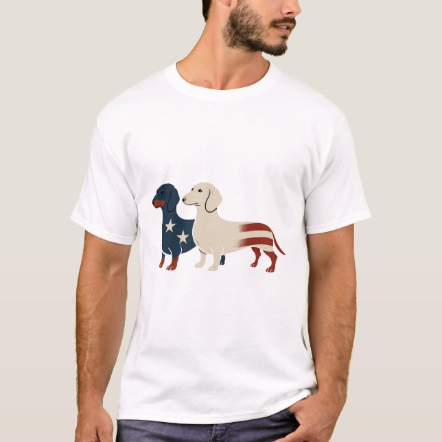 Camiseta Dachshund 4 de julio Perro Lover Hombres mujeres B (Anverso)
