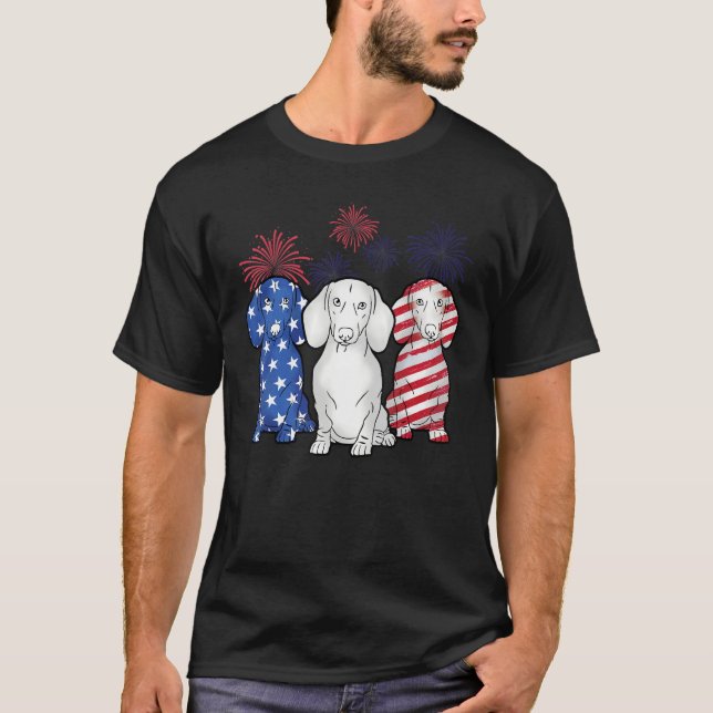 Camiseta Dachshund 4th Of July American Flag Dog Lovers Men (Anverso)