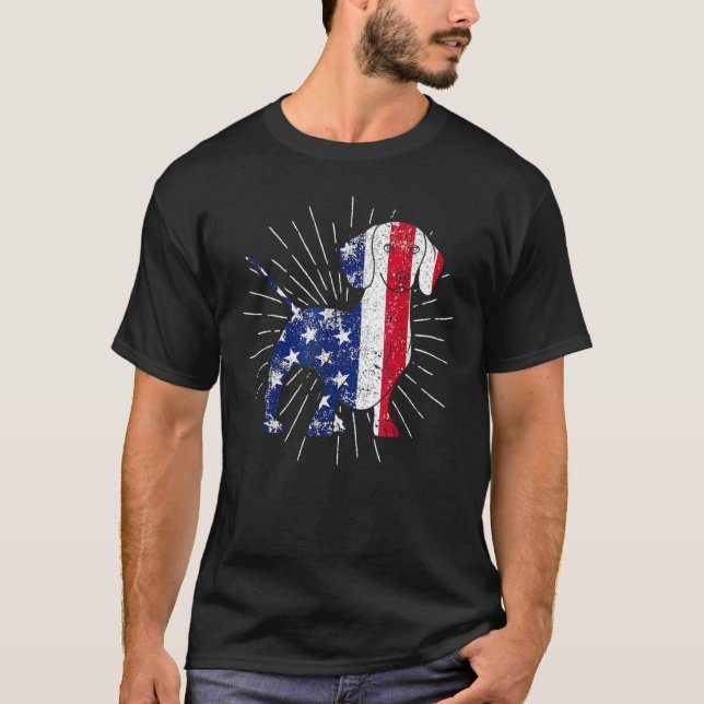 Camiseta Dachshund 4th Of July American Flag Dog  USA Patri (Anverso)