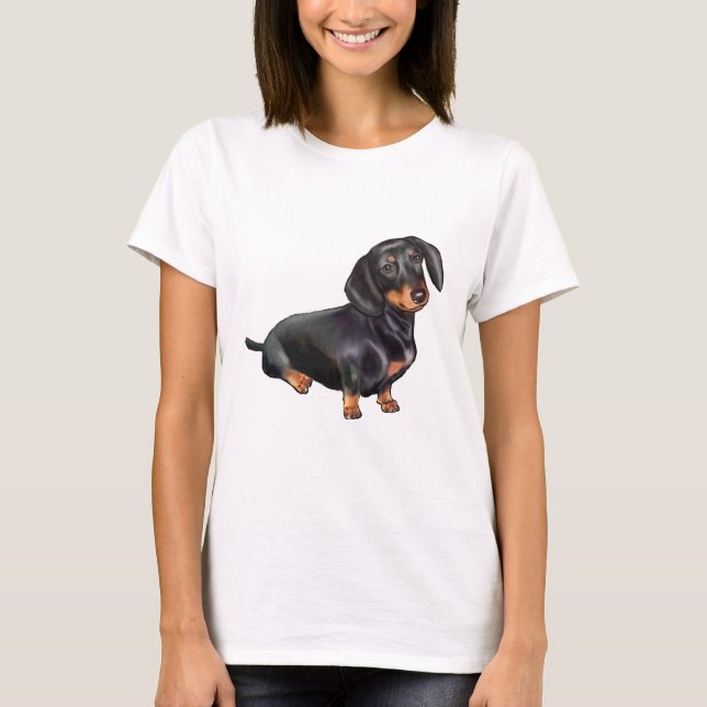 Camiseta Dachshund (A) - Negro y Tan (Anverso)