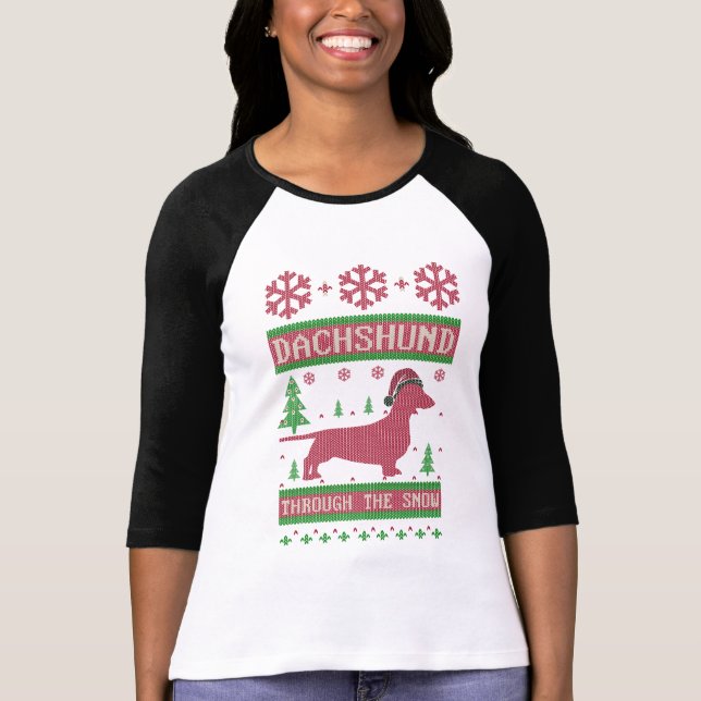 Camiseta Dachshund a través de la nieve (Anverso)