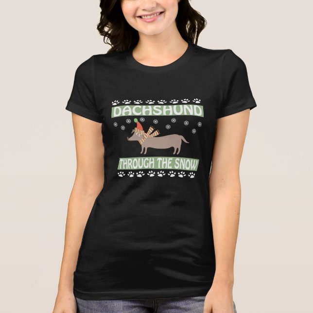 Camiseta Dachshund A Través De La Nieve (Anverso)