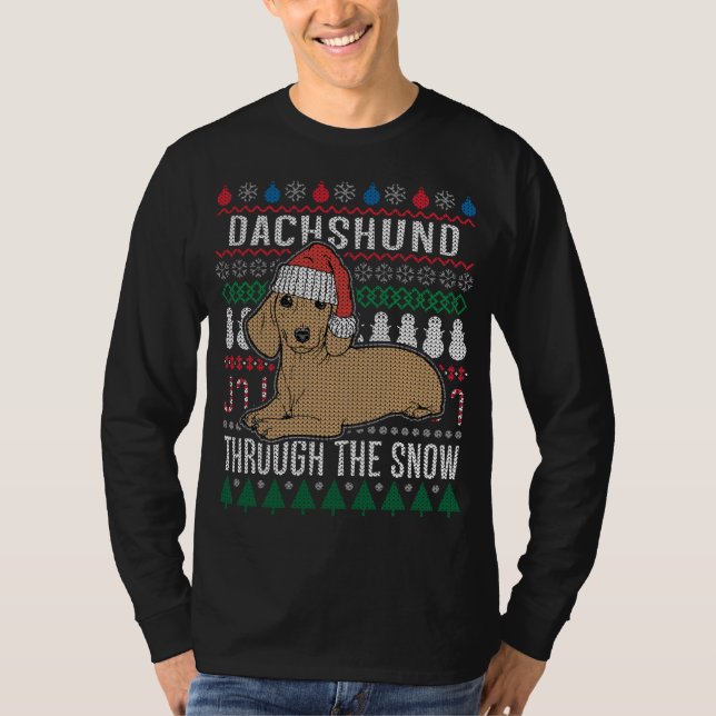Camiseta Dachshund A Través De La Nieve Navidades Fea (Anverso)