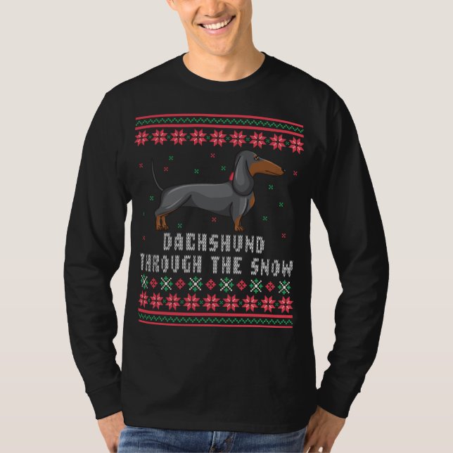 Camiseta Dachshund A Través De La Nieve Navidades Fea (Anverso)
