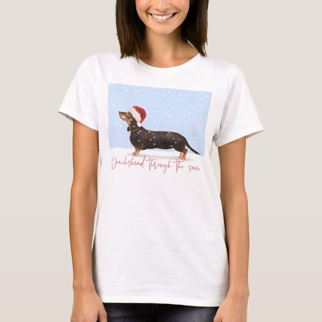 Camiseta DACHSHUND A TRAVÉS DE LOS Navidades DE LA NIEVE (Anverso)