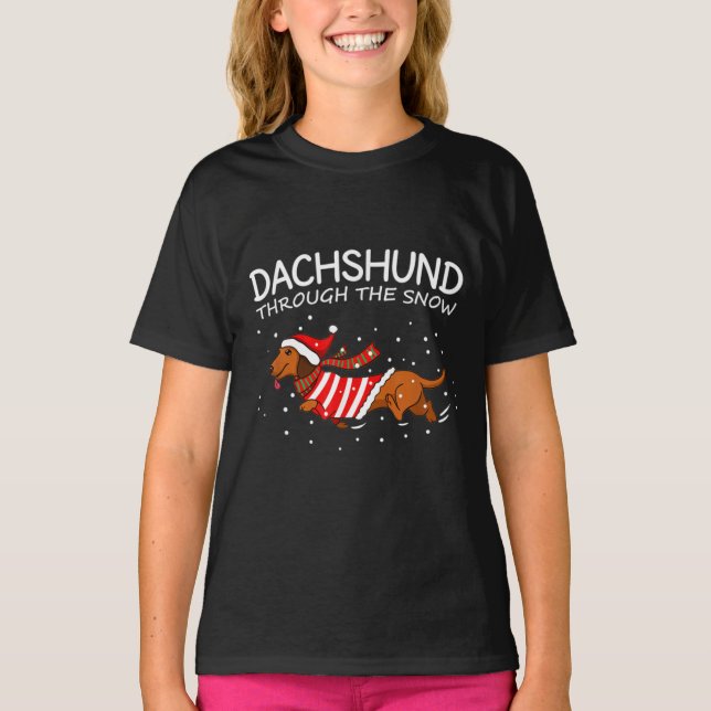 Camiseta Dachshund A Través De Los Navidades De Perro Graci (Anverso)
