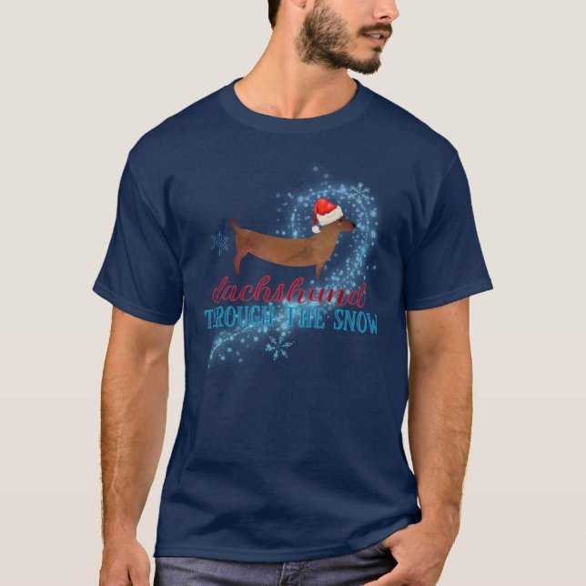 Camiseta Dachshund a través de los Navidades del perro de l (Anverso)