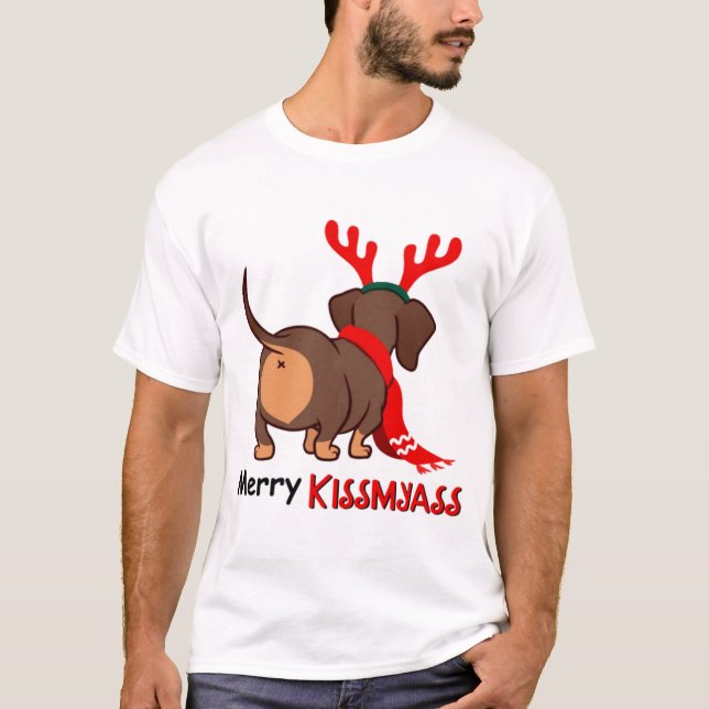 Camiseta Dachshund alegre kissmyass amante de la Navidad pe (Anverso)