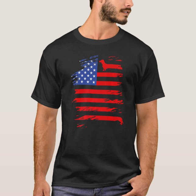 Camiseta Dachshund And America Flag Patriotic Weiner Dog (Anverso)