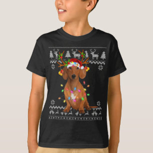 Camiseta Dachshund Árbol de Navidad Luz Santa Hat Perro
