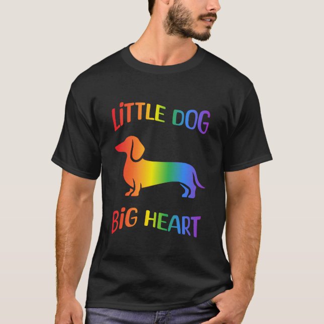 Camiseta Dachshund Arcoíris Perrito Pequeño Corazón Grande (Anverso)
