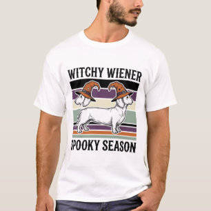 Camiseta Dachshund Bruja Grabado Vintage Halloween Perro S