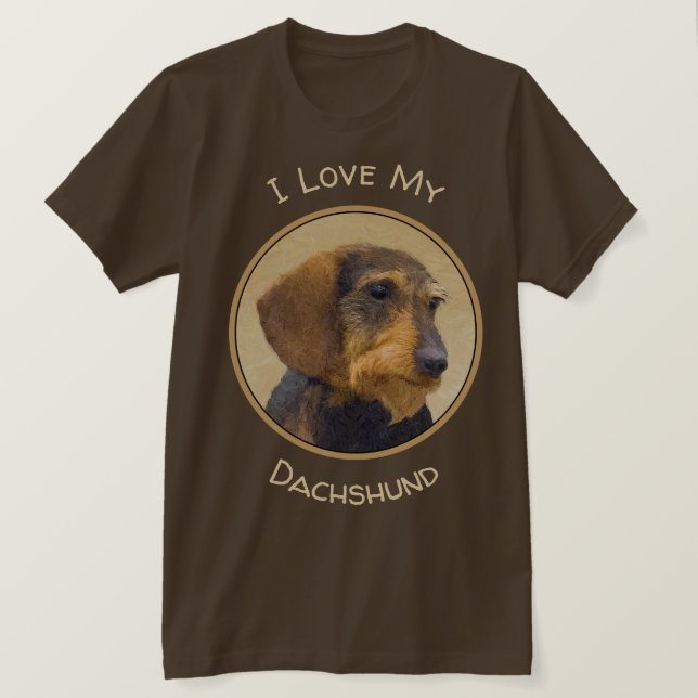 Camiseta Dachshund (Caballo alambrado) Pintura original de  (Anverso del diseño)