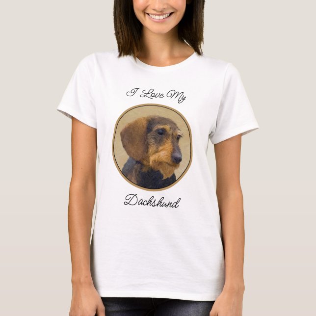 Camiseta Dachshund (Cabezal alambrada) Pintura original de  (Anverso)