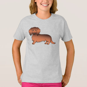 Camiseta Dachshund Cartoon Cute Pelo Largo Sable Rojo