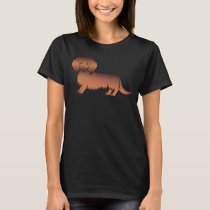 Camiseta Dachshund Cartoon Cute Pelo Largo Sable Rojo