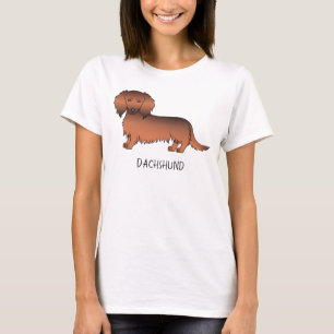 Camiseta Dachshund Cartoon Perro Sable Rojo Pelo Largo & Te