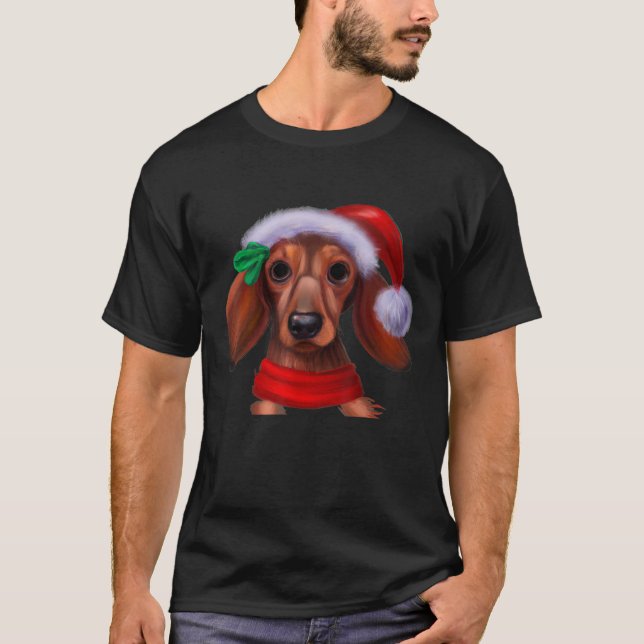 Camiseta Dachshund Chiweenie Wiener Dog Santa Claus Hat Chr (Anverso)