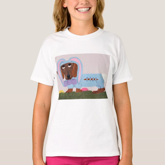 Camiseta Dachshund con disfraz de conejo (Anverso)