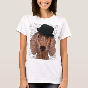 Camiseta Dachshund con el Gorra del Black Bowler