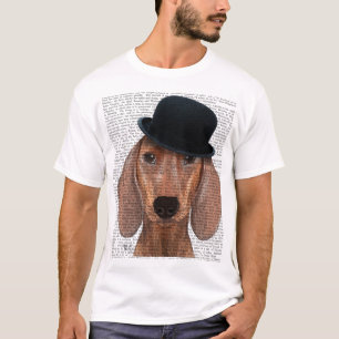 Camiseta Dachshund con el Gorra del Black Bowler