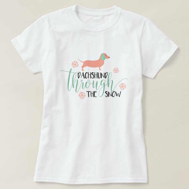 Camiseta Dachshund con el navidad de la nieve (Diseño del anverso)