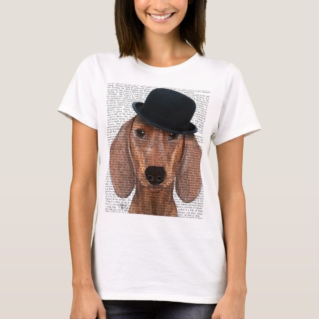 Camiseta Dachshund con Gorra del Black Bowler (Anverso)