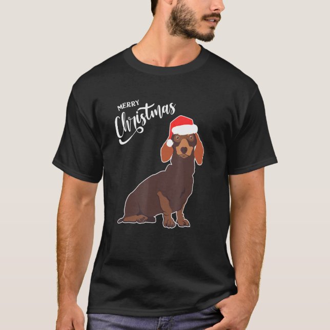 Camiseta Dachshund Con Santa Hat Feliz Navidad Perro Nocheb (Anverso)