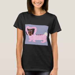 Camiseta Dachshund con traje de conejo rosa difuso