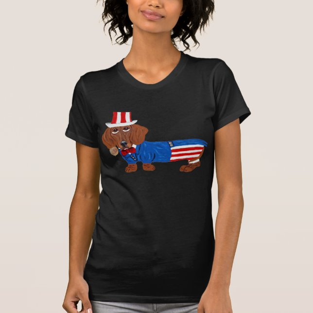 Camiseta Dachshund con traje de Tío Sam (Anverso)