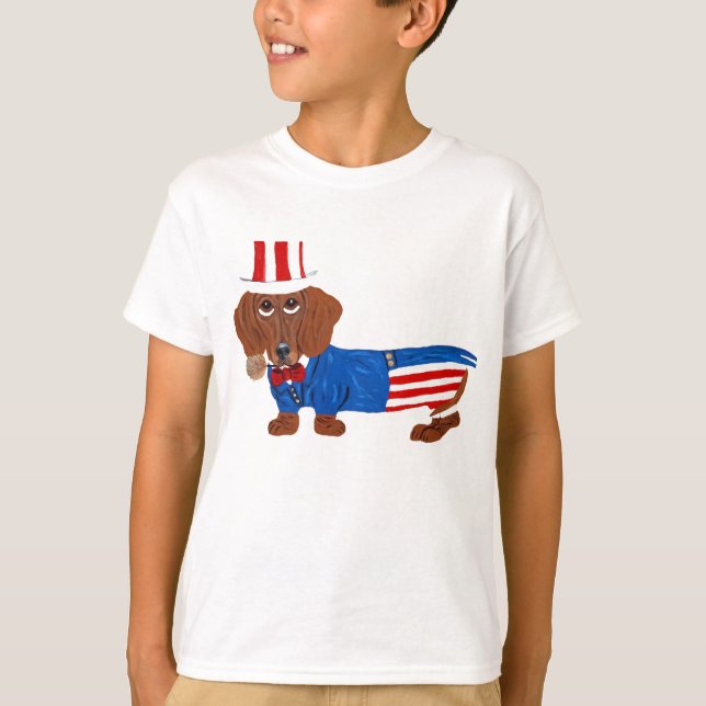 Camiseta Dachshund con traje de Tío Sam (Anverso)