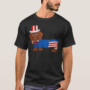 Camiseta Dachshund con traje del Tío Sam