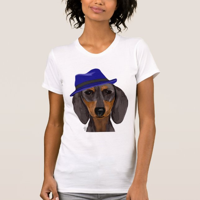 Camiseta Dachshund Con Trilby Azul (Anverso)