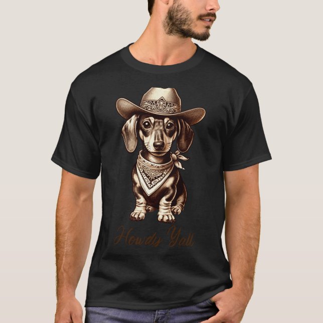 Camiseta Dachshund Cowboy Cute Sausage Dog Cowboy Weiner Pu (Anverso)