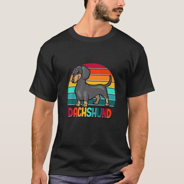 Camiseta Dachshund Cute Cuppy Perro Doggy Retro Sunset (Anverso)