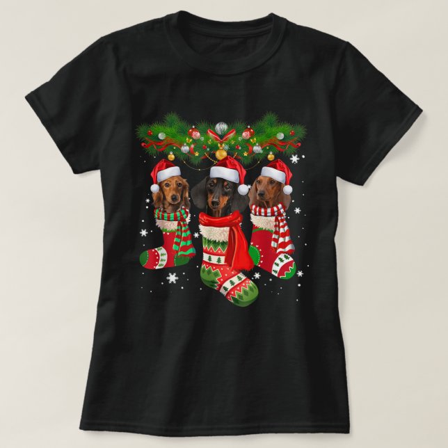 Camiseta Dachshund Cute En Calcetines Navidades Santa Hat X (Diseño del anverso)