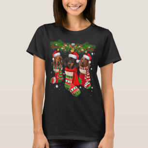Camiseta Dachshund Cute En Calcetines Navidades Santa Hat X