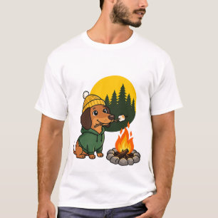 Camiseta Dachshund de camping asando malvavisco