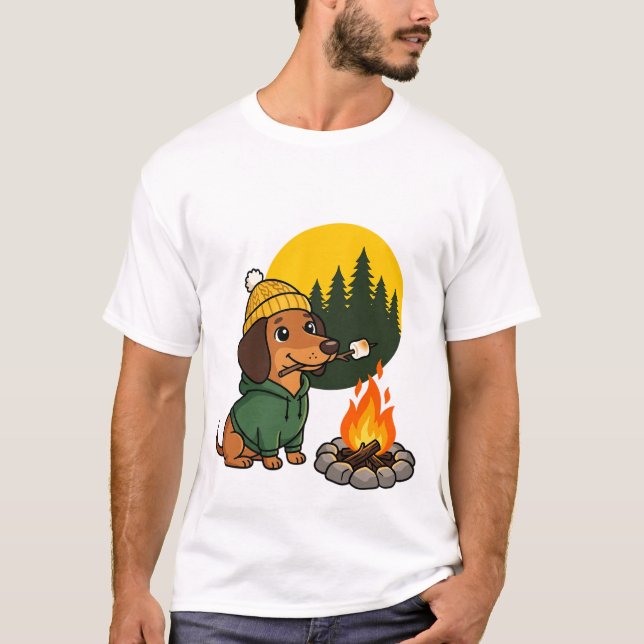 Camiseta Dachshund de camping asando malvavisco (Anverso)