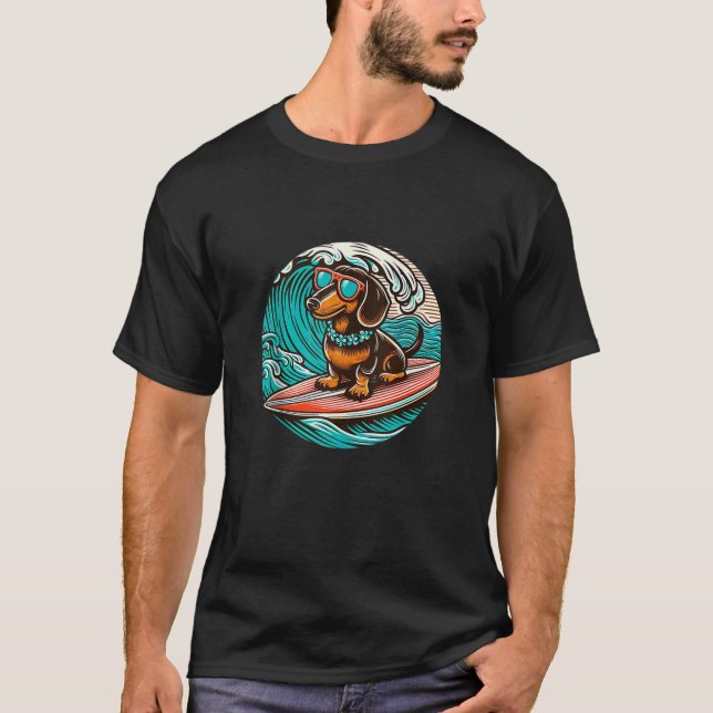 Camiseta Dachshund de chocolate surfeando vibraciones de ve (Anverso)