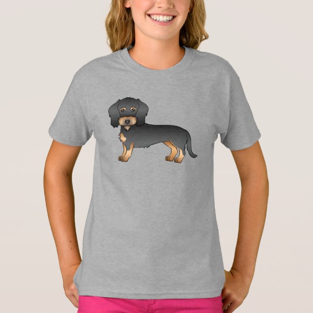 Camiseta Dachshund de pelo duro negro y marrón perro de dib (Anverso)