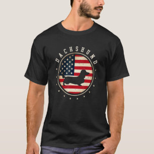 Camiseta Dachshund De Pelo Largo Bandera De Estados Unidos