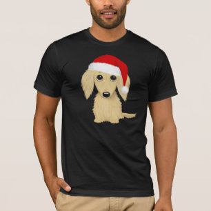Camiseta Dachshund de pelo largo crema Santa Perro Navidad