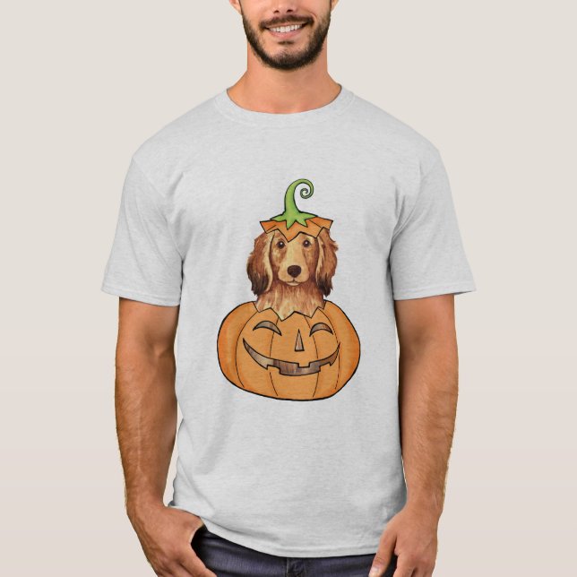 Camiseta Dachshund de pelo largo de Halloween (Anverso)